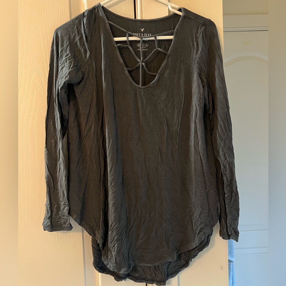 American Eagle Outfitters Gray Long Sleeve Top